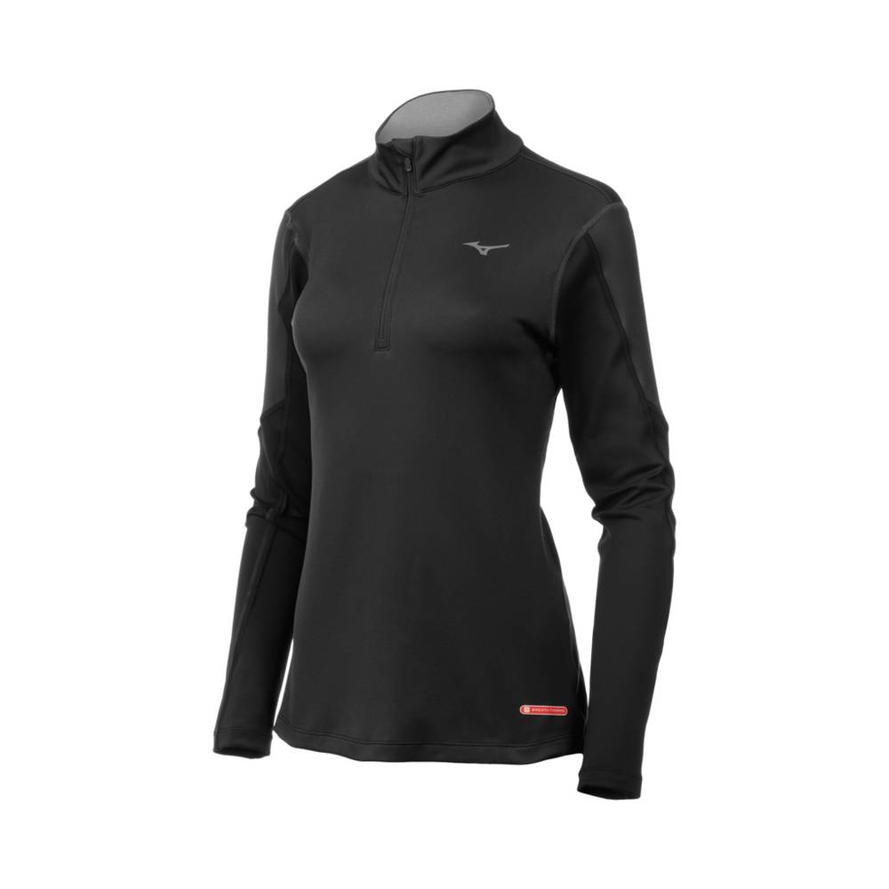 Damske Base Layer Mizuno Breath Thermo® Half Zip Čierne Vypredaj CBQM09826